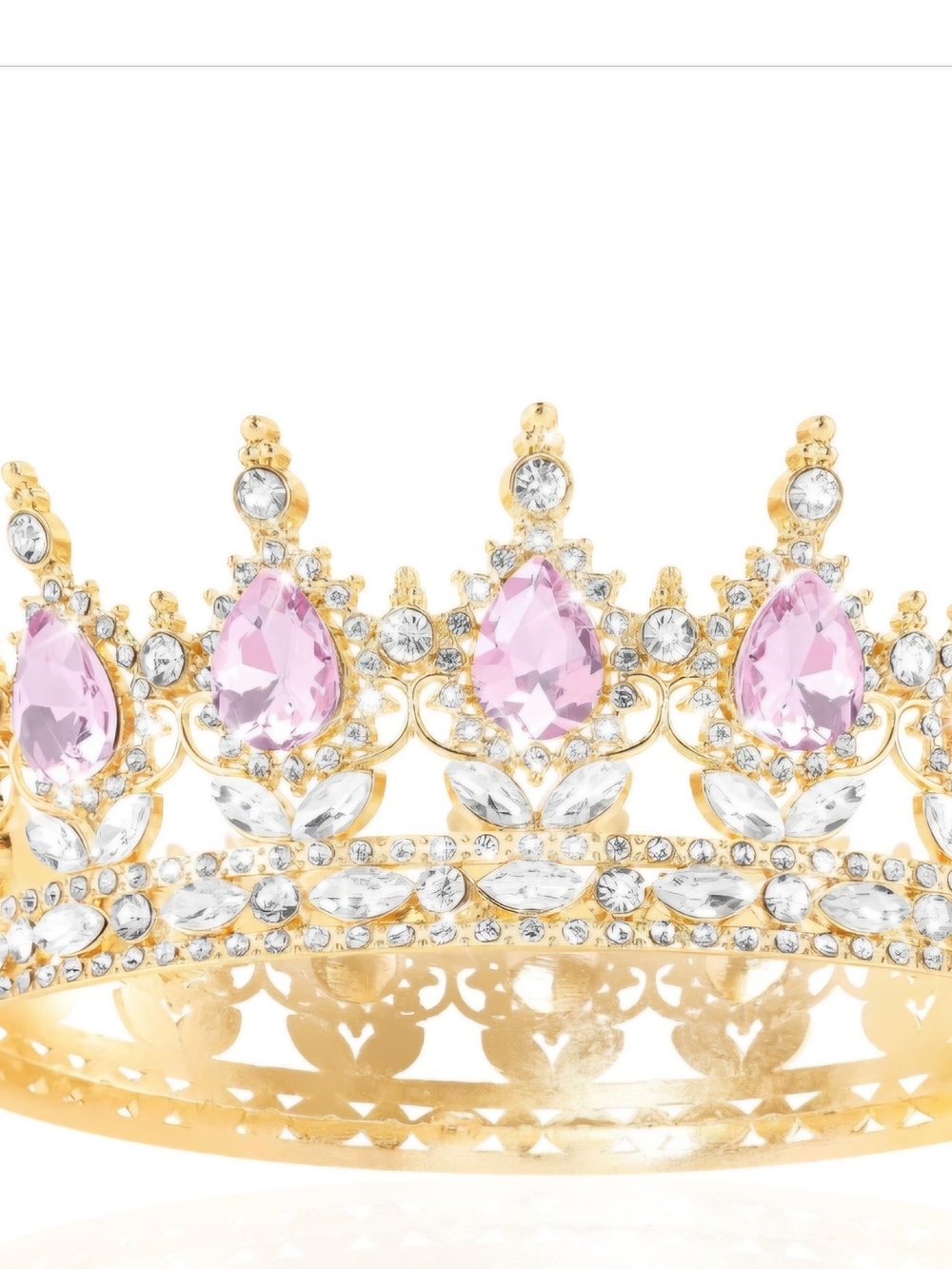 New Gold Tiara with Pink Teardrop Crystals &bobbpins
